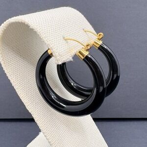 Vintage Joan Rivers Black Lucite Hoop Dangle Pierced Earrings Classic